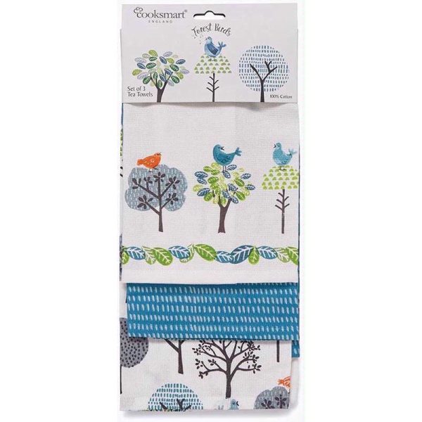 COOKSMART TEA TOWEL FOREST BIRDS PACK OF 3