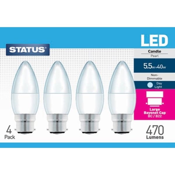 STATUS LED 40W BC CANDLE PEARL DAYLIGHT PACK OF 4