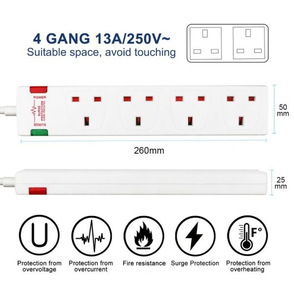 EXTRASTAR EXTENSION LEAD SURGE PROTECTION 4 GANG 1M WHITE