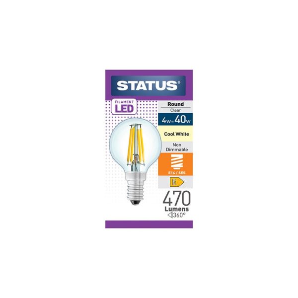 STATUS 4W SES ROUND COOL WHITE FILAMENT LED LIGHT BULB SINGLE