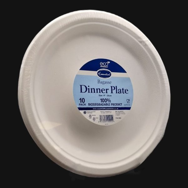 ESSENTIAL BAGASEE PLATE WHITE 9 INCH 10PCE