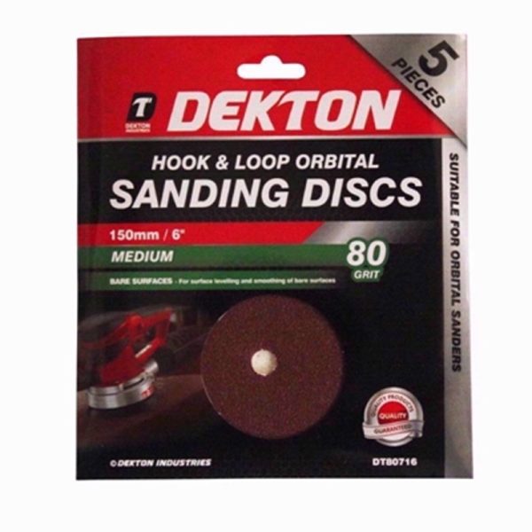 DEKTON HOOK /LOOP SAND DISC 5PC CRS 80GRIT