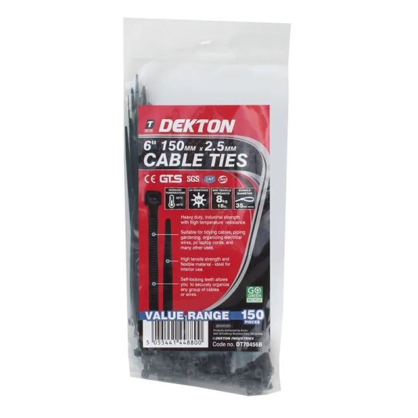 DEKTON CABLE TIES BLACK 2.MMX150MM 150PC