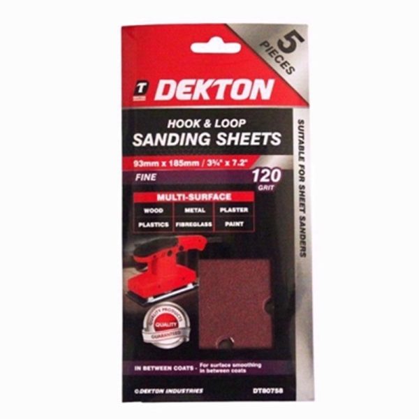 DEKTON HOOK /LOOP SAND SHEET 5PC 120GRIT