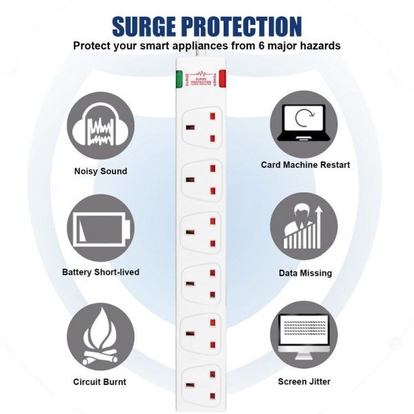 EXTRASTAR EXTENSION LEAD SURGE PROTECTION 6 GANG 1M WHITE