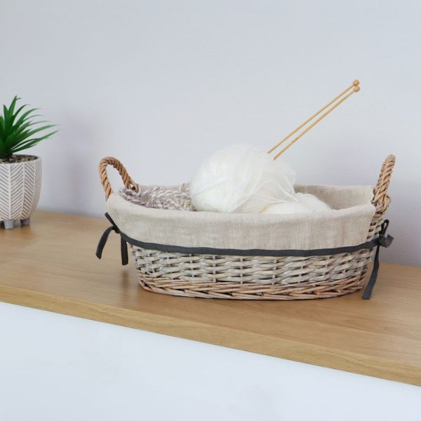 JVL ARIANNA OVAL WILLOW BASKET GREY 43X30X69CM