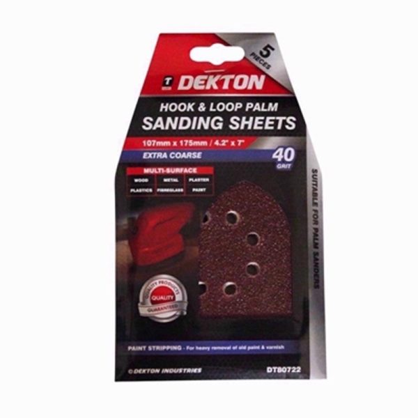 DEKTON HOOK /LOOP SAND SHEET 5PC 40GRIT