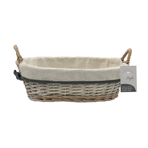 JVL ARIANNA OVAL WILLOW BASKET GREY 43X30X69CM