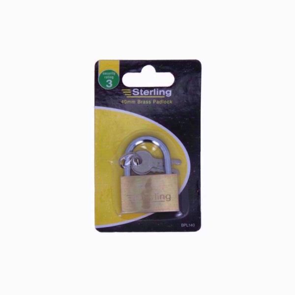 STERLING PADLOCK SINGLE LOCKING BRASS 40MM