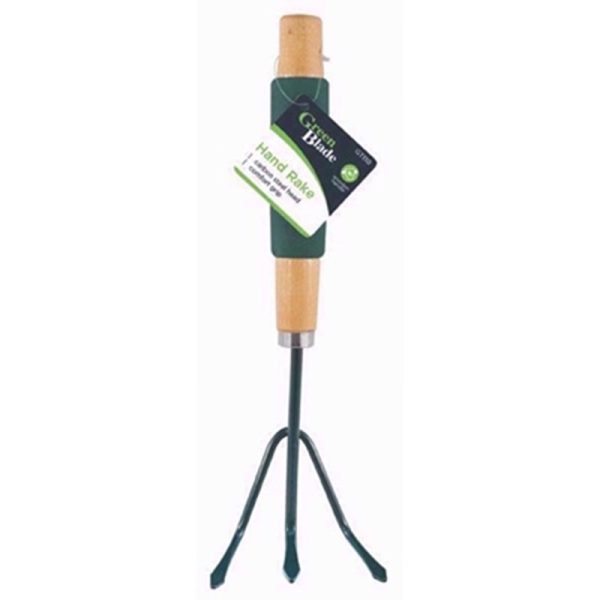 GREEN BLADE HAND RAKE WITH WOODEN HANDLE