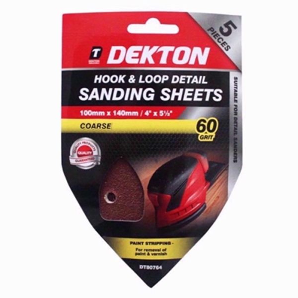 DEKTON HOOK /LOOP SAND SHEET 5PC 60GRIT