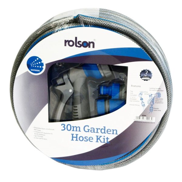 ROLSON 30M HOSE PIPE + SPRAY GUN + CONNECTORS