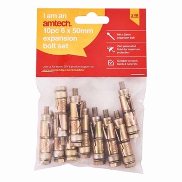 AMTECH EXPANSION BOLTS 10PC M6X50MM