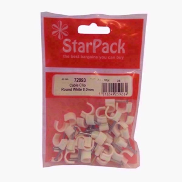 STARPACK CABLE CLIP ROUND WHITE 8.0MM