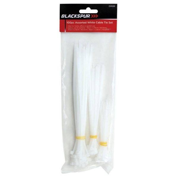 ASHLEY 100PCE ASSORTED WHITE CABLE TIES