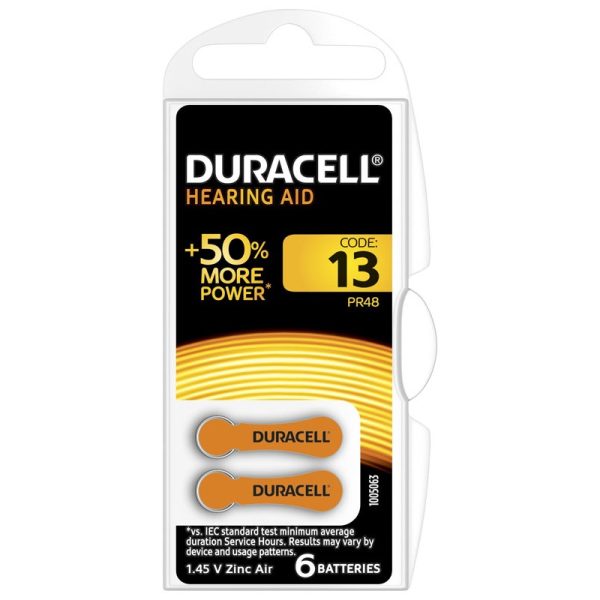 DURACELL HEARING AID BATTERIES 6PCE ZA13