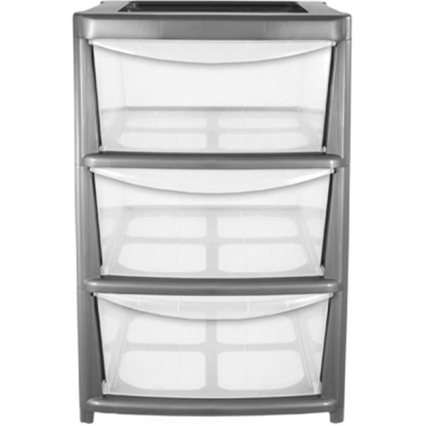 THUMBS UP DRAWER 3 TIER LARGE CABINET SILVER