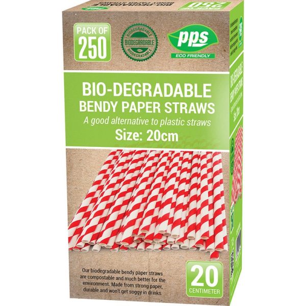 PPS BIODEGRADABLE PAPER BENDY 250 STRAWS 20CM