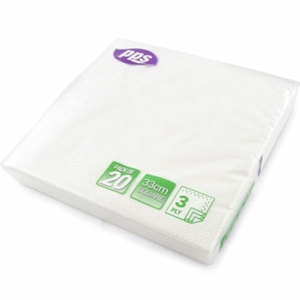 PPS 3PLY 33CM 20 NAPKINS WHITE