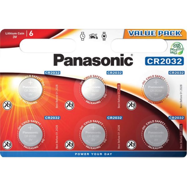 PANASONIC COIN BATTERY LITHIUM CR2032 PACK OF 6