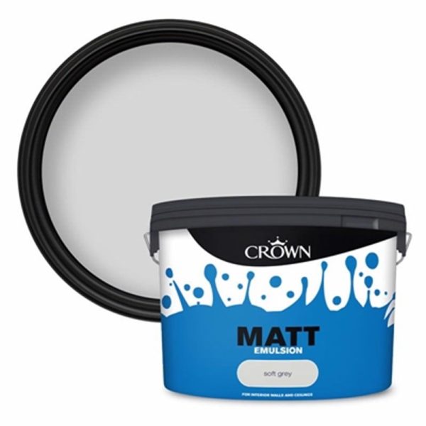 CROWN PAINTS 10LT MATT EMULSION SOFT GREY