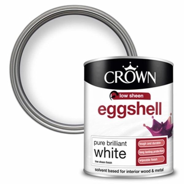 CROWN PAINTS EGGSHELL BRILLIANT WHITE 750ML