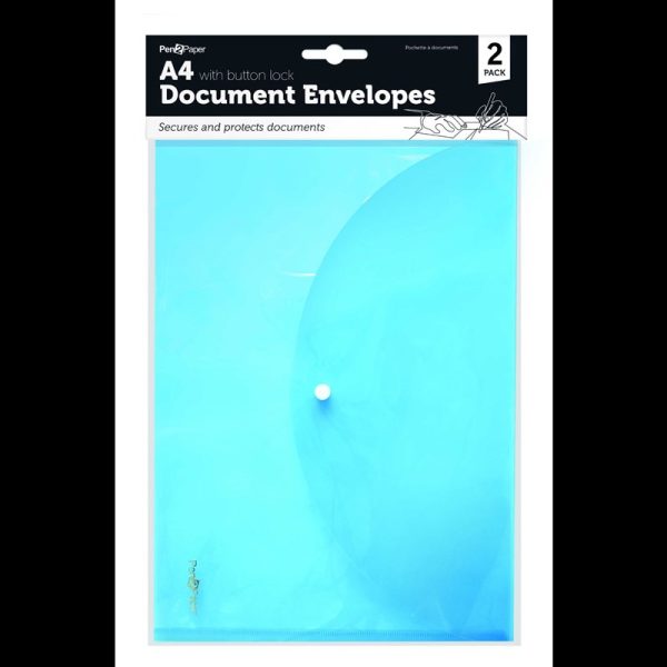 DOCUMENT ENV W/CLIP A4 PACK OF 2