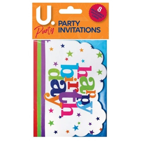 HAPPY BIRTHDAY PARTY INVITATIONS PACK OF 8