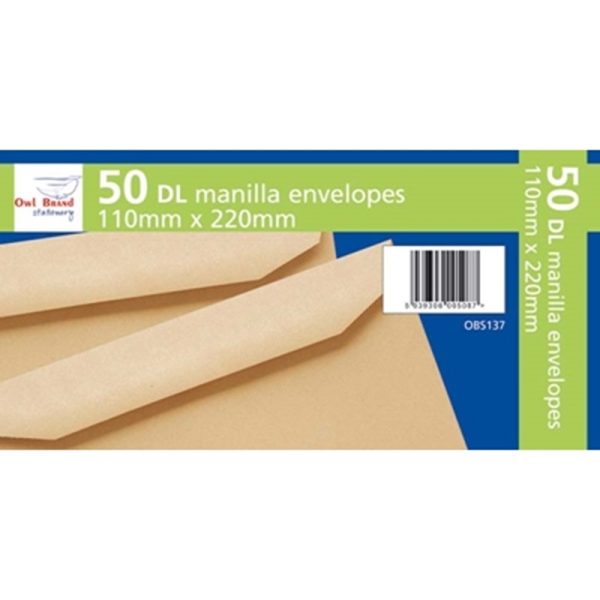 ENVELOPES DL MANILLA GUMMED PACK OF 20