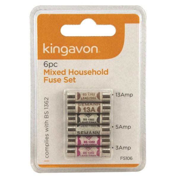 KINGAVON MIXED HOUSEHOLD FUSES 6PC