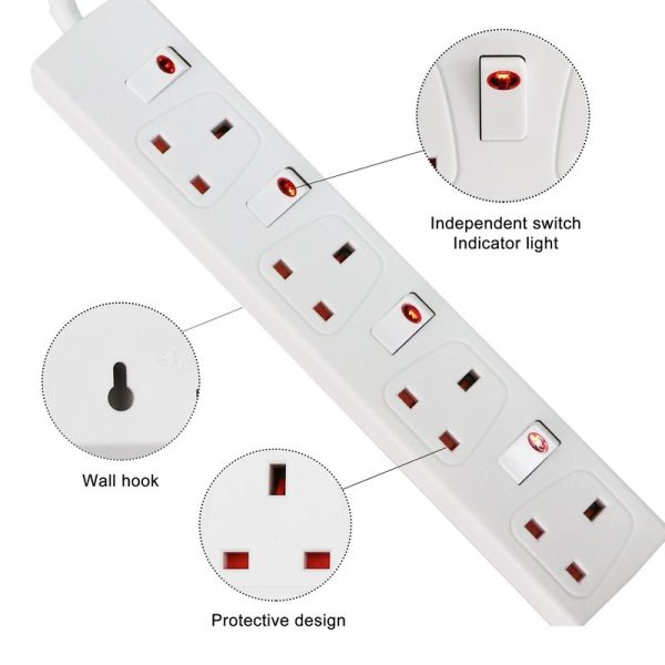 EXTRASTAR EXTENSION LEAD SWITCHED 4 GANG 5M WHITE