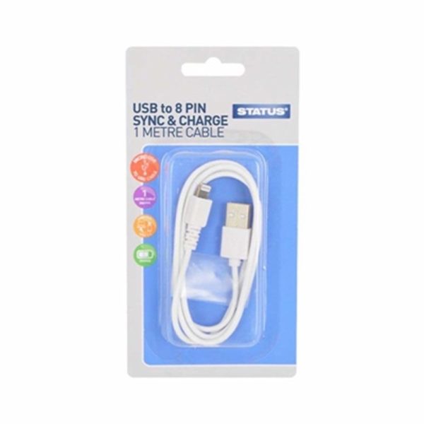 STATUS 8PIN SYNC&CHARGE CABLE WHT PACK OF 1