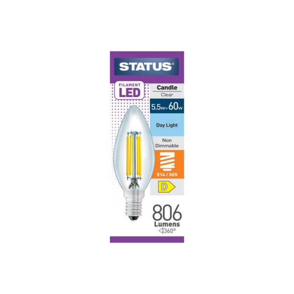 STATUS 5.5W SES CANDLE DAY LIGHT FILAMENT LED LIGHT BULB SINGLE