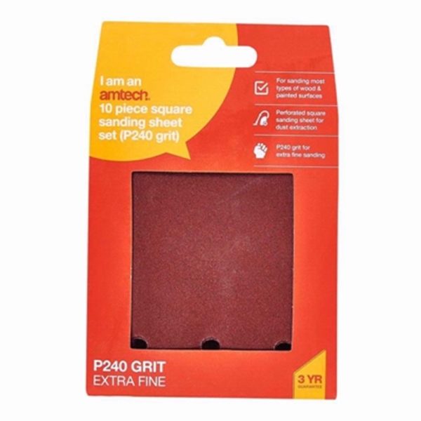 AMTECH SANDING SHEET SQ P240 GRIT 10PCE