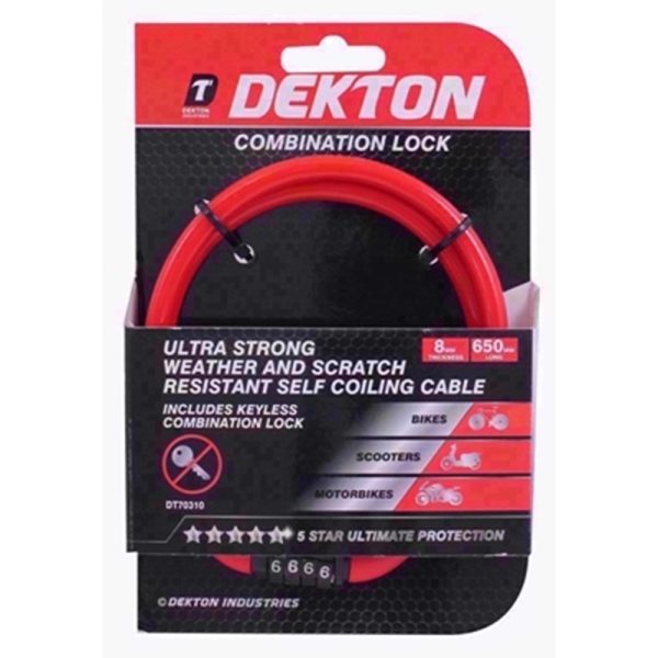 DEKTON BIKE LOCK COMBINATION 3MM X 650MM