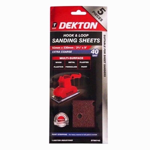 DEKTON HOOK /LOOP SAND SHEET 5PC 40GRIT