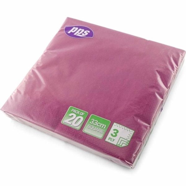 PPS 3PLY 33CM 20 NAPKINS BURGUNDY