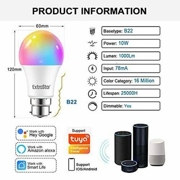 EXTRASTAR SMART WIFI DIMMABLE LIGHT BULB 10W (A60 E22)