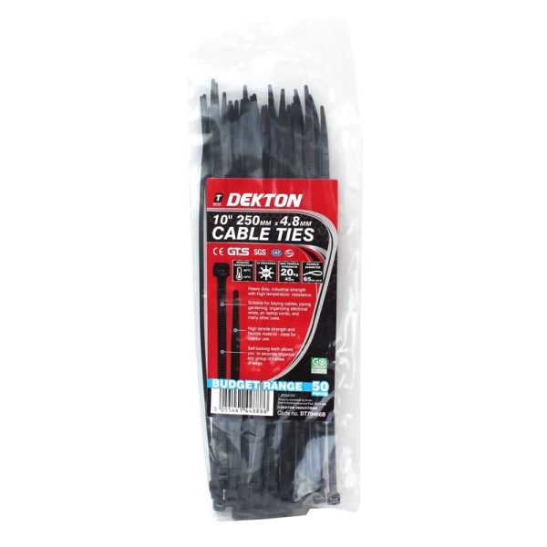 DEKTON CABLE TIES BLACK 4.8MMX250MM 50PC