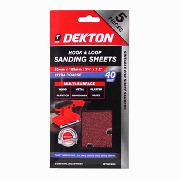 DEKTON HOOK /LOOP SAND SHEET 5PC 40GRIT