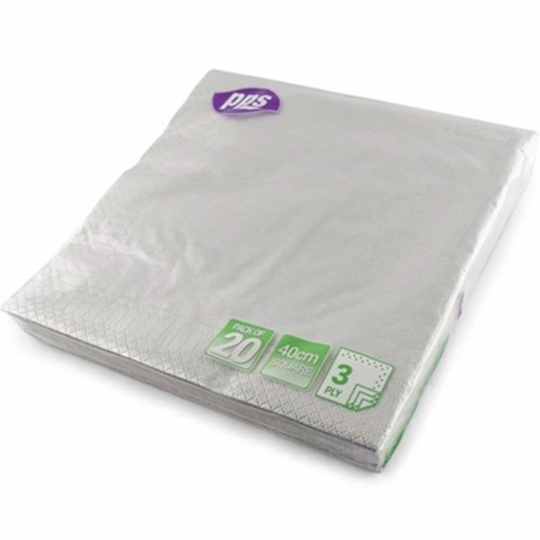 PPS 3PLY 40CM 20 NAPKINS SILVER