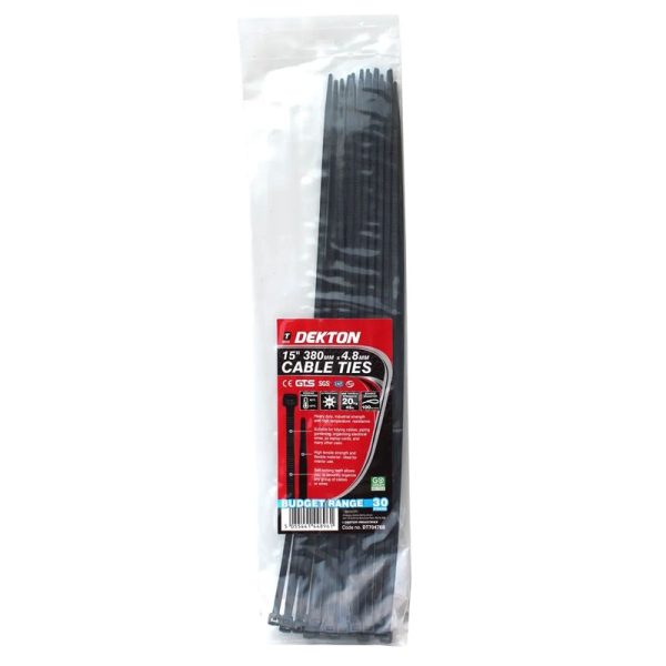 DEKTON CABLE TIES BLACK 4.8MMX380MM 30PC