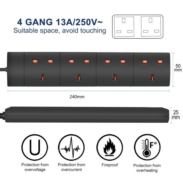 EXTRASTAR EXTENSION LEAD 4 GANG 1M BLACK