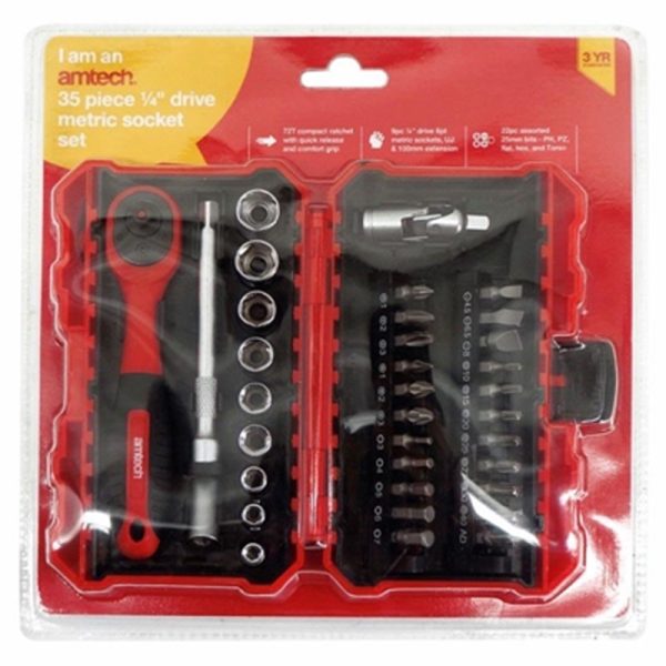 AMTECH DRIVE METRIC SOCKET SET 1/4 INCH 35PC