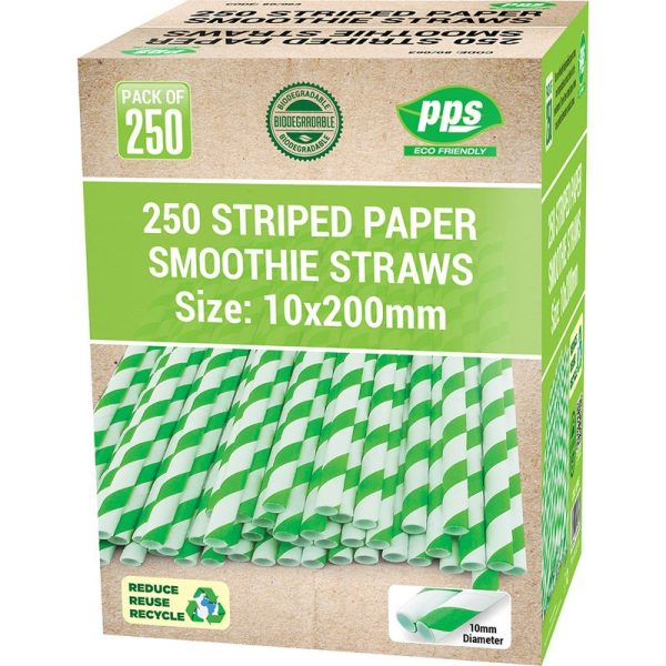 PPS PARTY PAPER STRAWS STRIPED GREEN 10MM