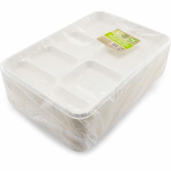 PPS BAGASSE 50 FOOD TRAY 6 COMPARTMENTS 32X22