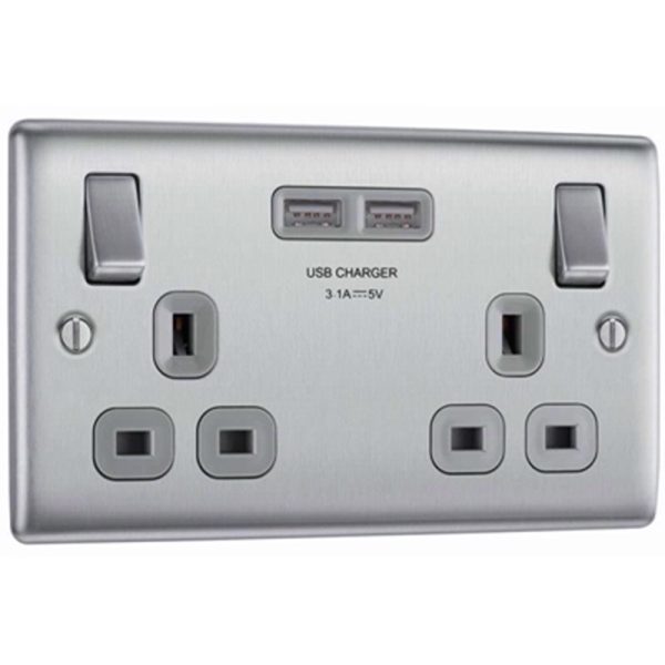 BG 2 GANG SOCKET WITH USB B/CHROME