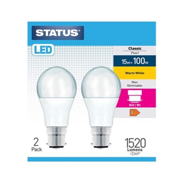 STATUS LED100 A60 GLS BC PEARL W/W PACK OF 2