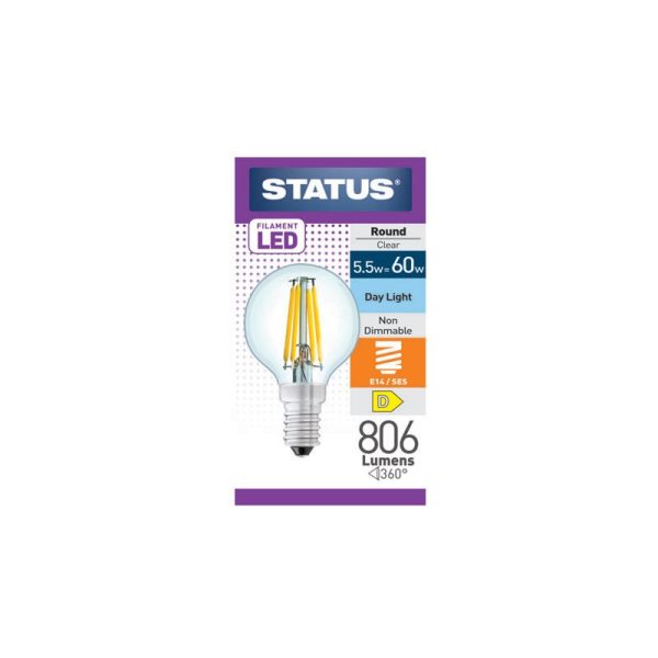 STATUS 5.5W SES ROUND DAY LIGHT FILAMENT LED LIGHT BULB SINGLE