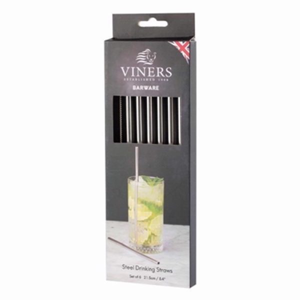 VINERS BARWARE DRINKING STRAW LONG STEEL 6 PC